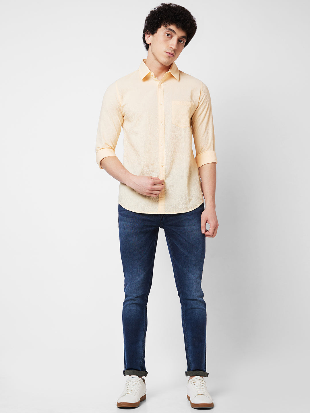 Spykar Yellow SOLID FULL SLEEVE Shirt For Men