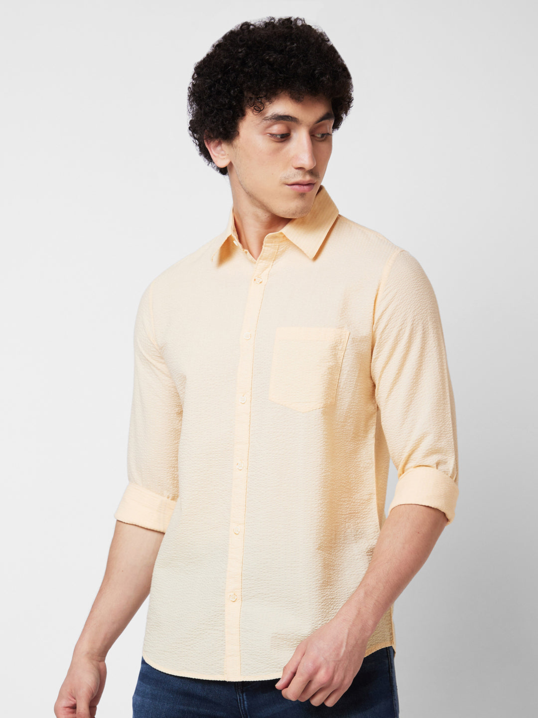 Spykar Yellow SOLID FULL SLEEVE Shirt For Men