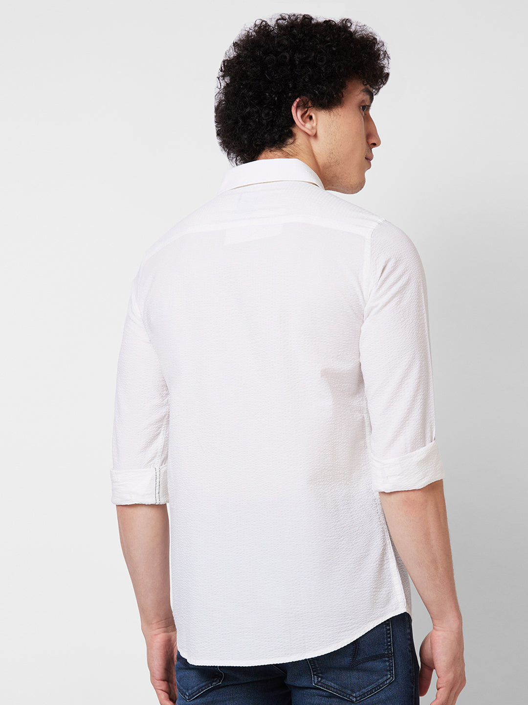 Spykar White SOLID FULL SLEEVE Shirt For Men