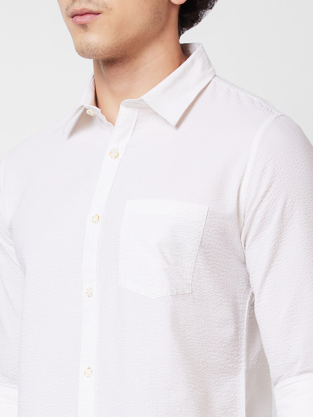 Spykar White SOLID FULL SLEEVE Shirt For Men