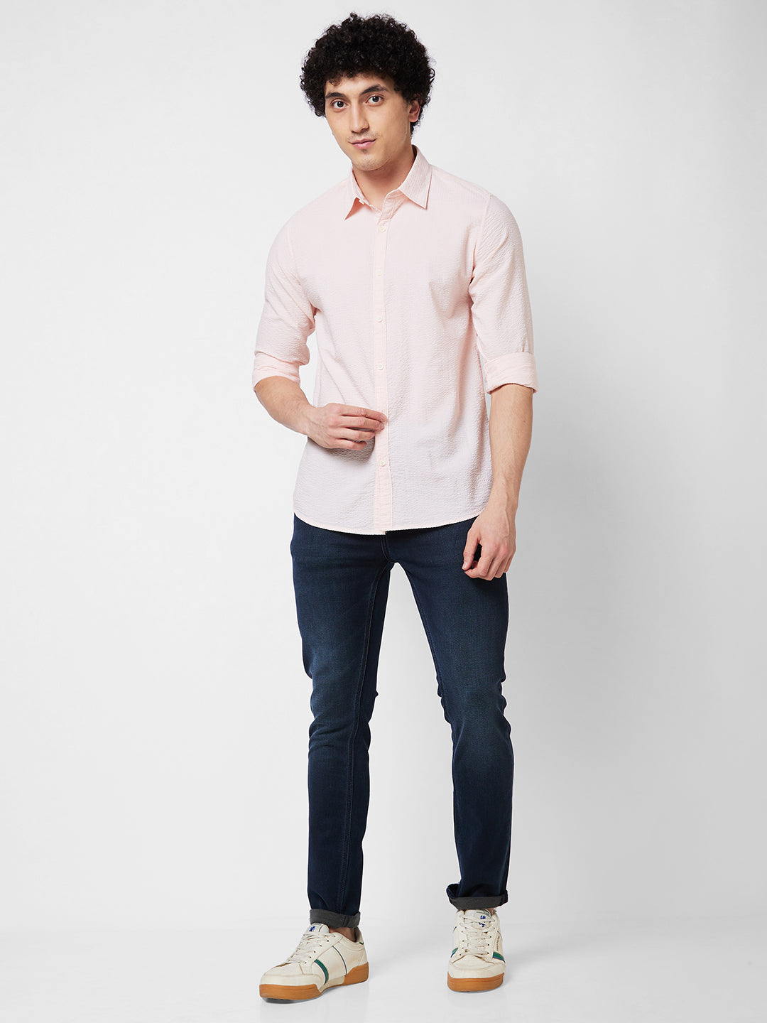 Spykar Peach SOLID FULL SLEEVE Shirt For Men