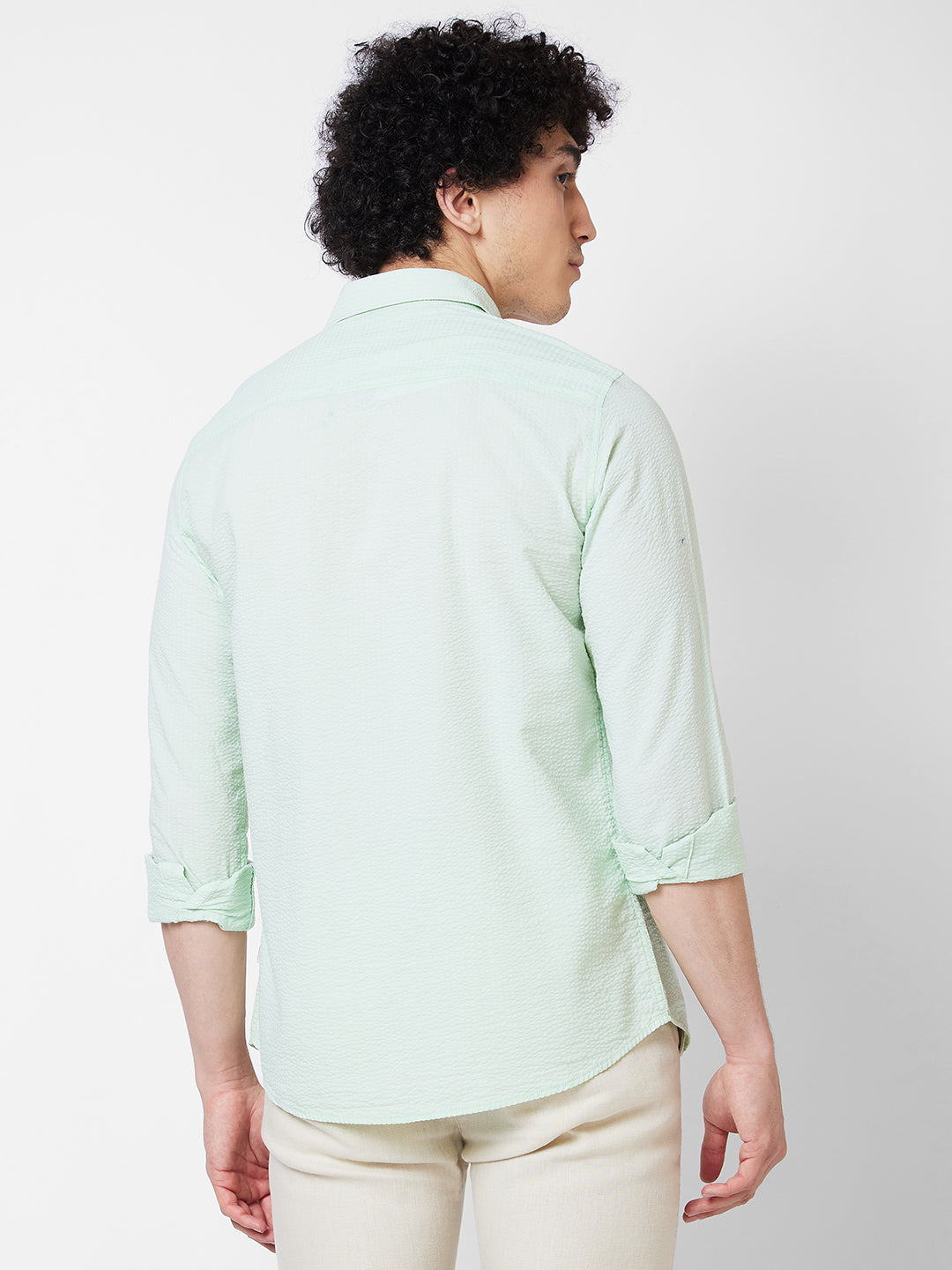 Spykar Green SOLID FULL SLEEVE Shirt For Men