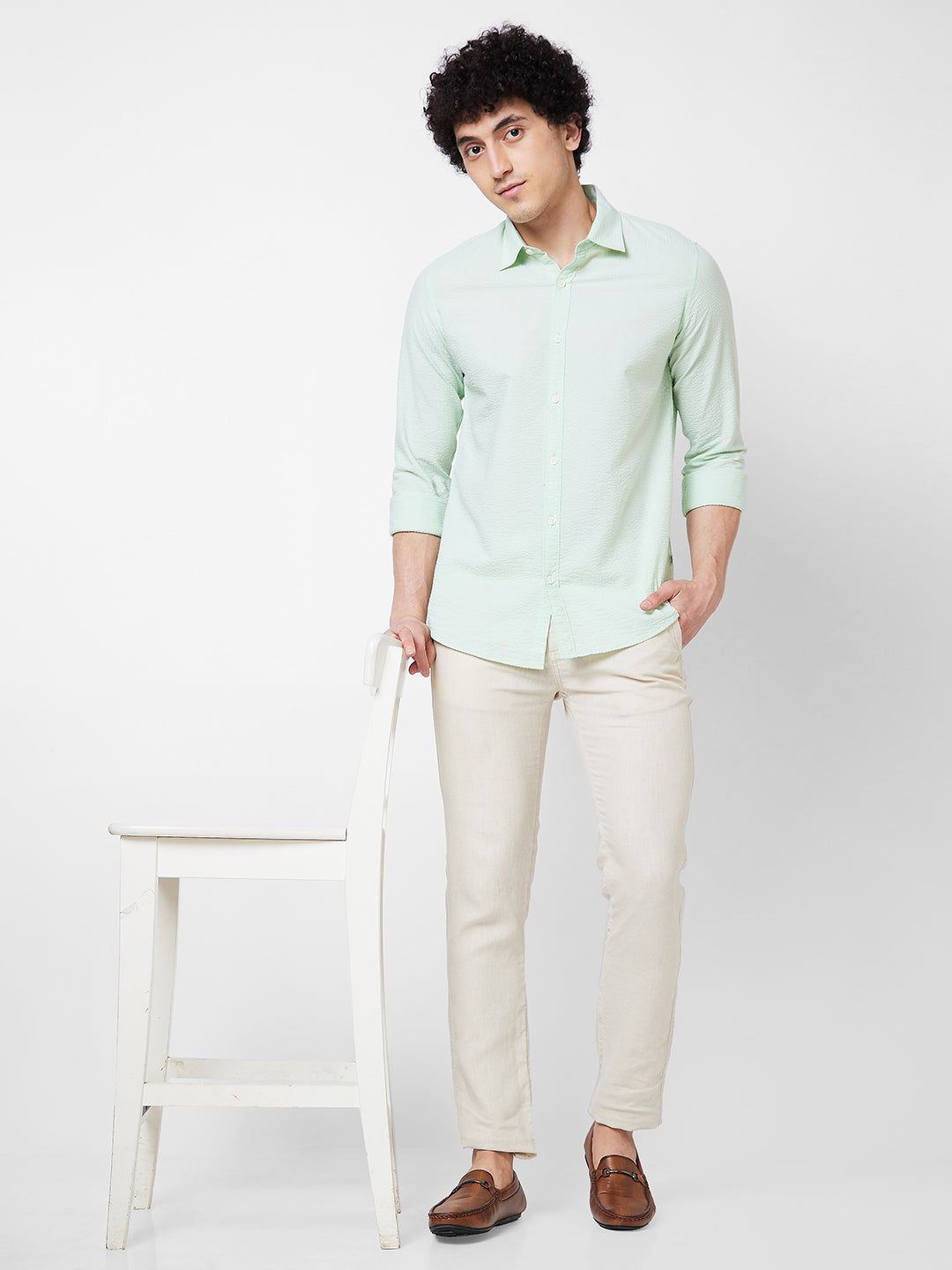 Spykar Green SOLID FULL SLEEVE Shirt For Men