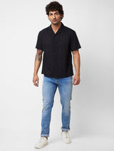 Spykar Black SOLID HALF SLEEVE Shirt For Men