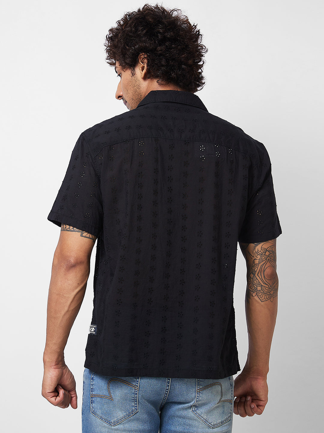 Spykar Black SOLID HALF SLEEVE Shirt For Men