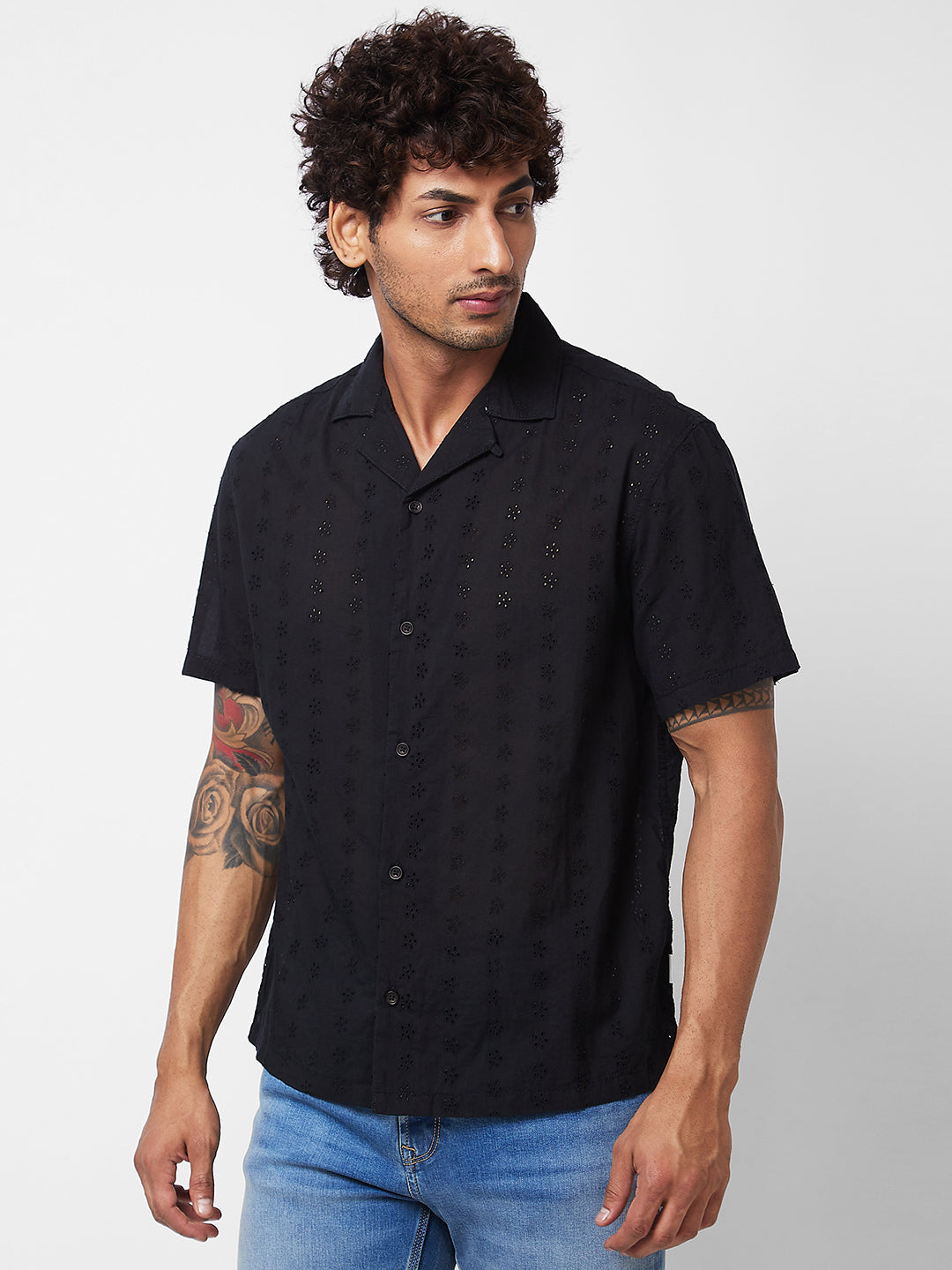 Spykar Black SOLID HALF SLEEVE Shirt For Men