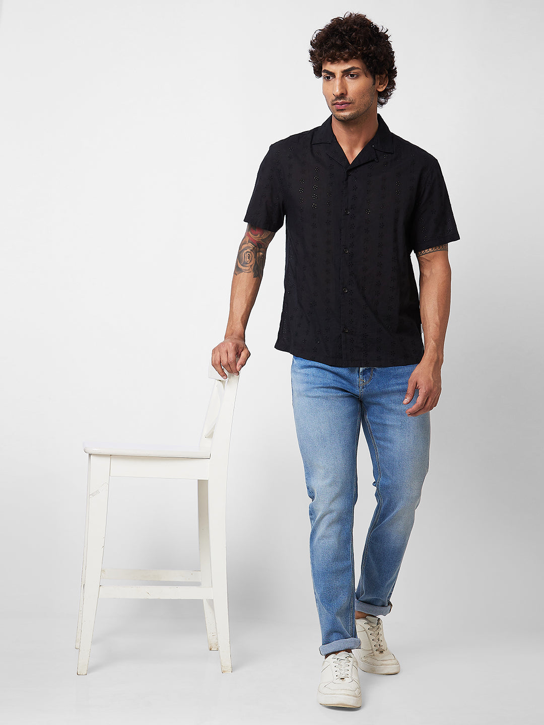 Spykar Black SOLID HALF SLEEVE Shirt For Men