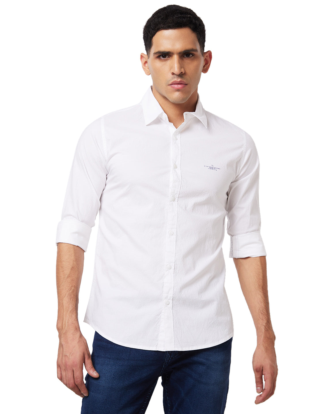 Spykar White Solid Shirt For Men