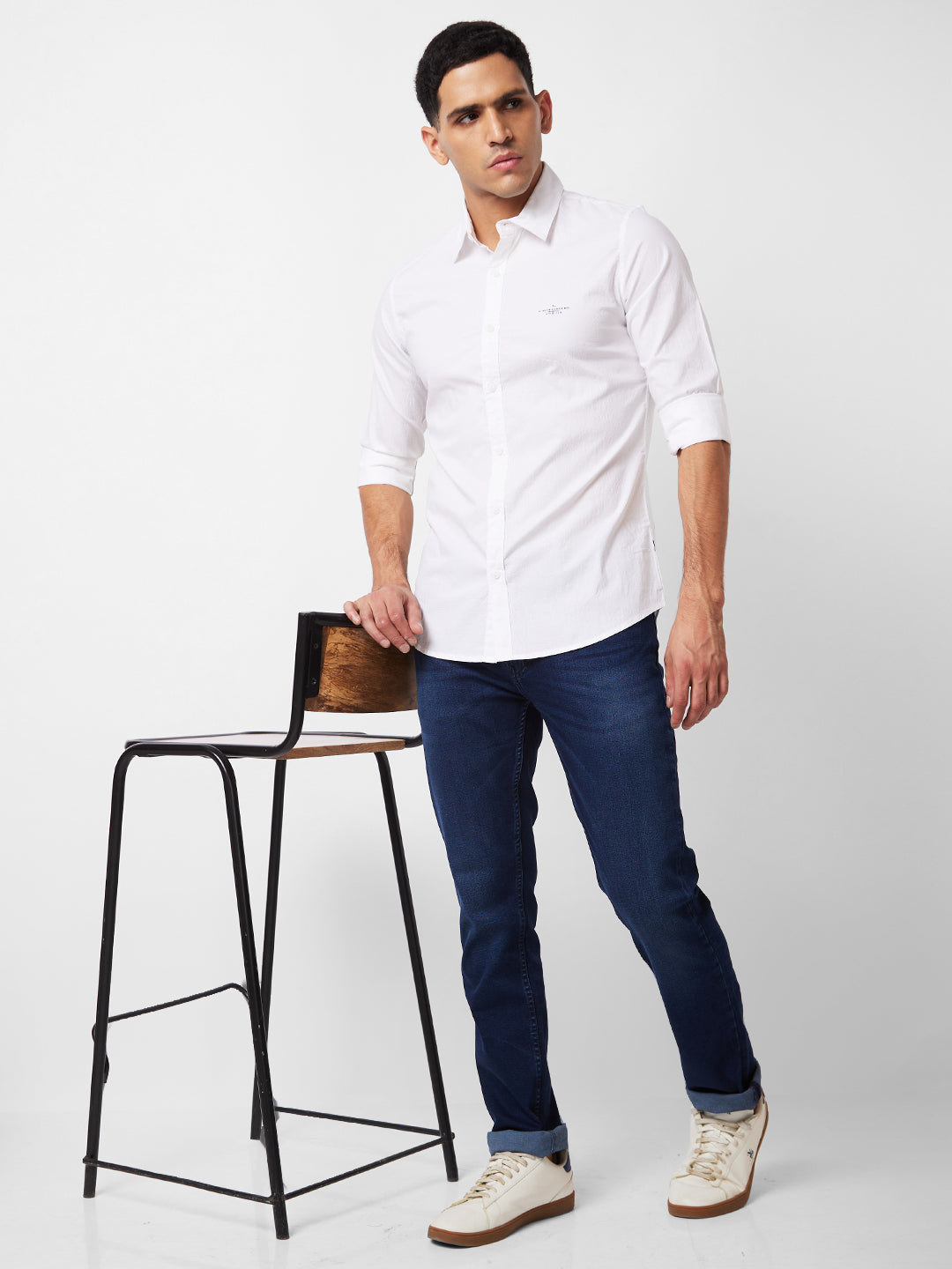 Spykar White Solid Shirt For Men