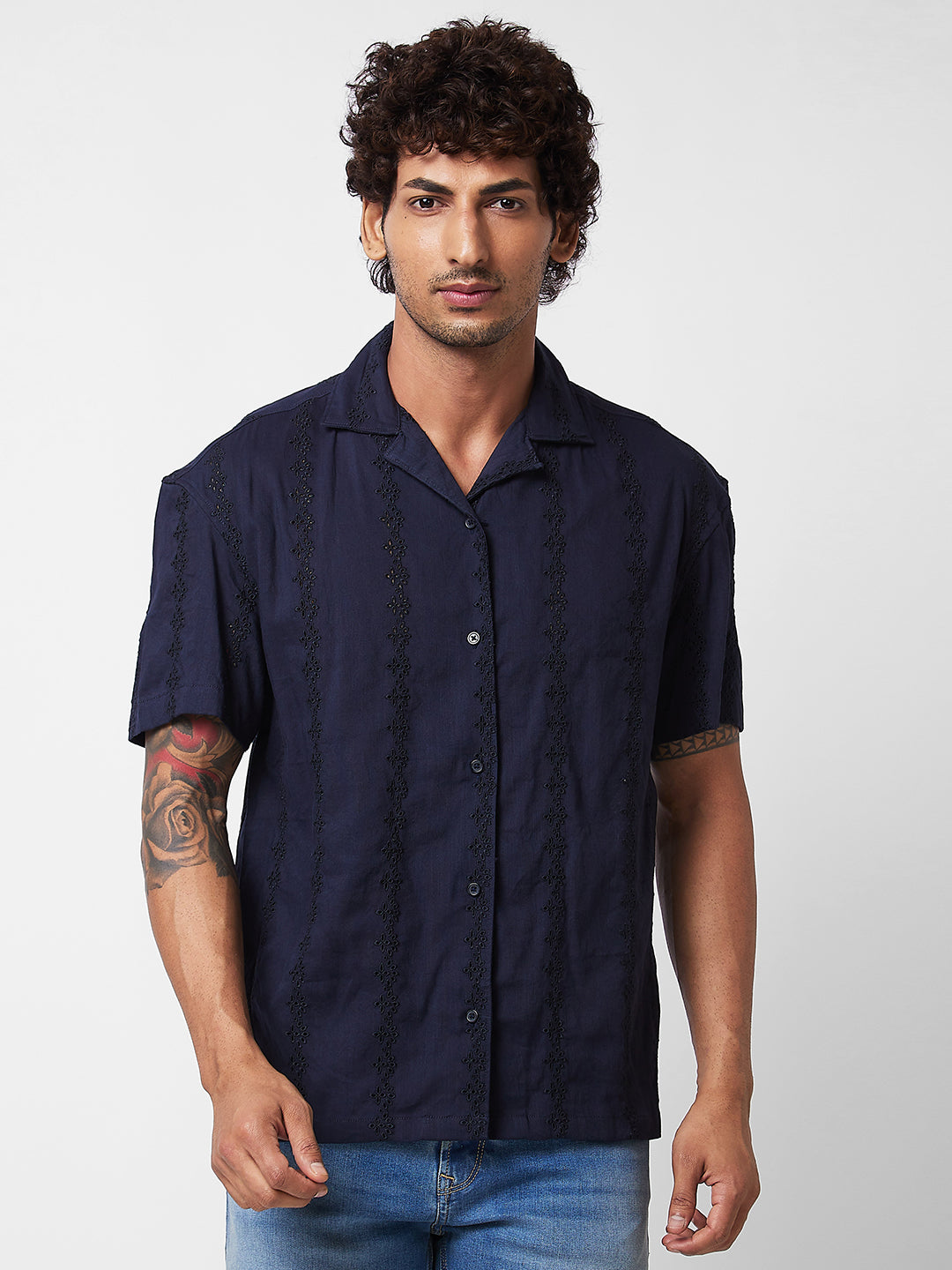 Spykar Blue SOLID HALF SLEEVE Shirt For Men