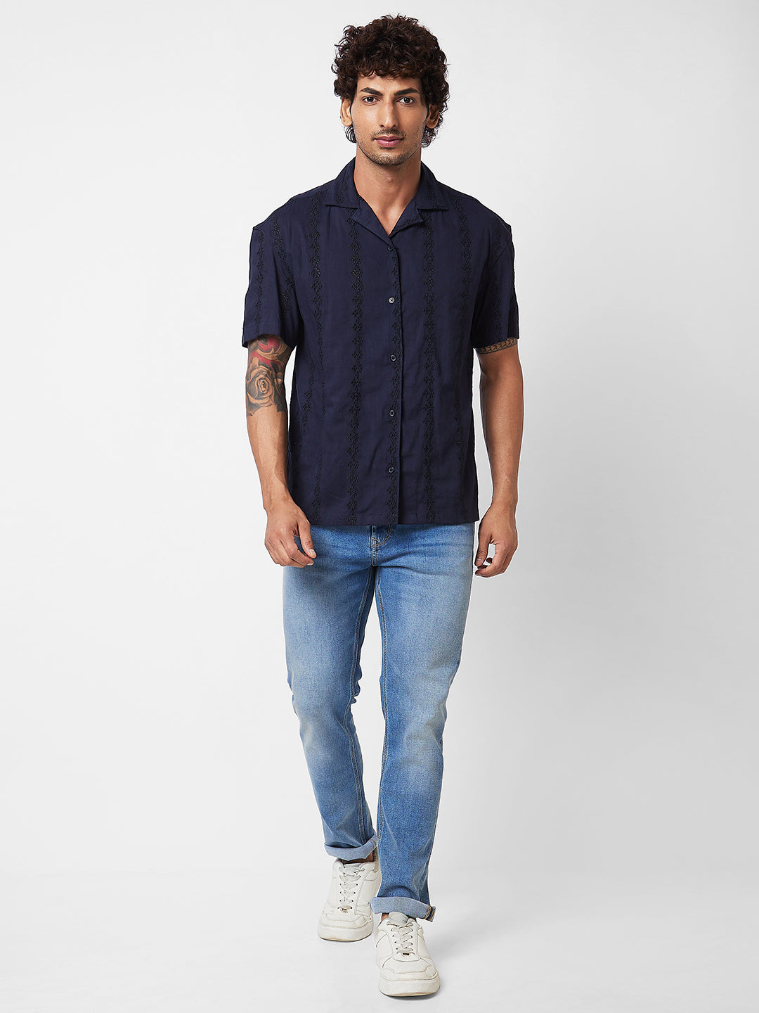 Spykar Blue SOLID HALF SLEEVE Shirt For Men