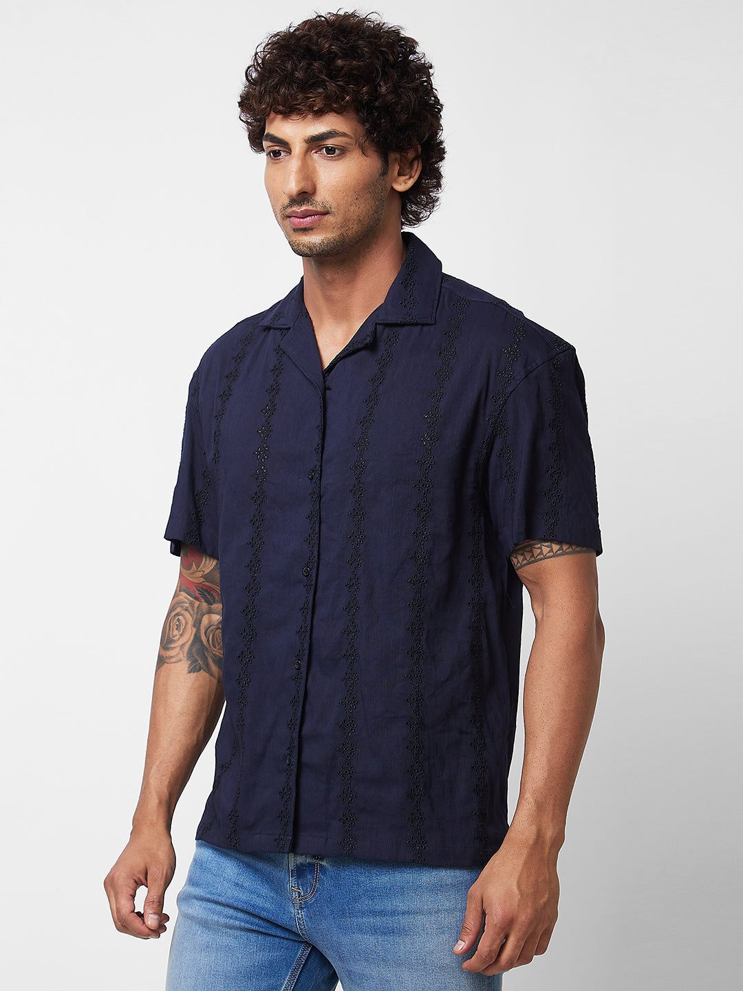 Spykar Blue SOLID HALF SLEEVE Shirt For Men