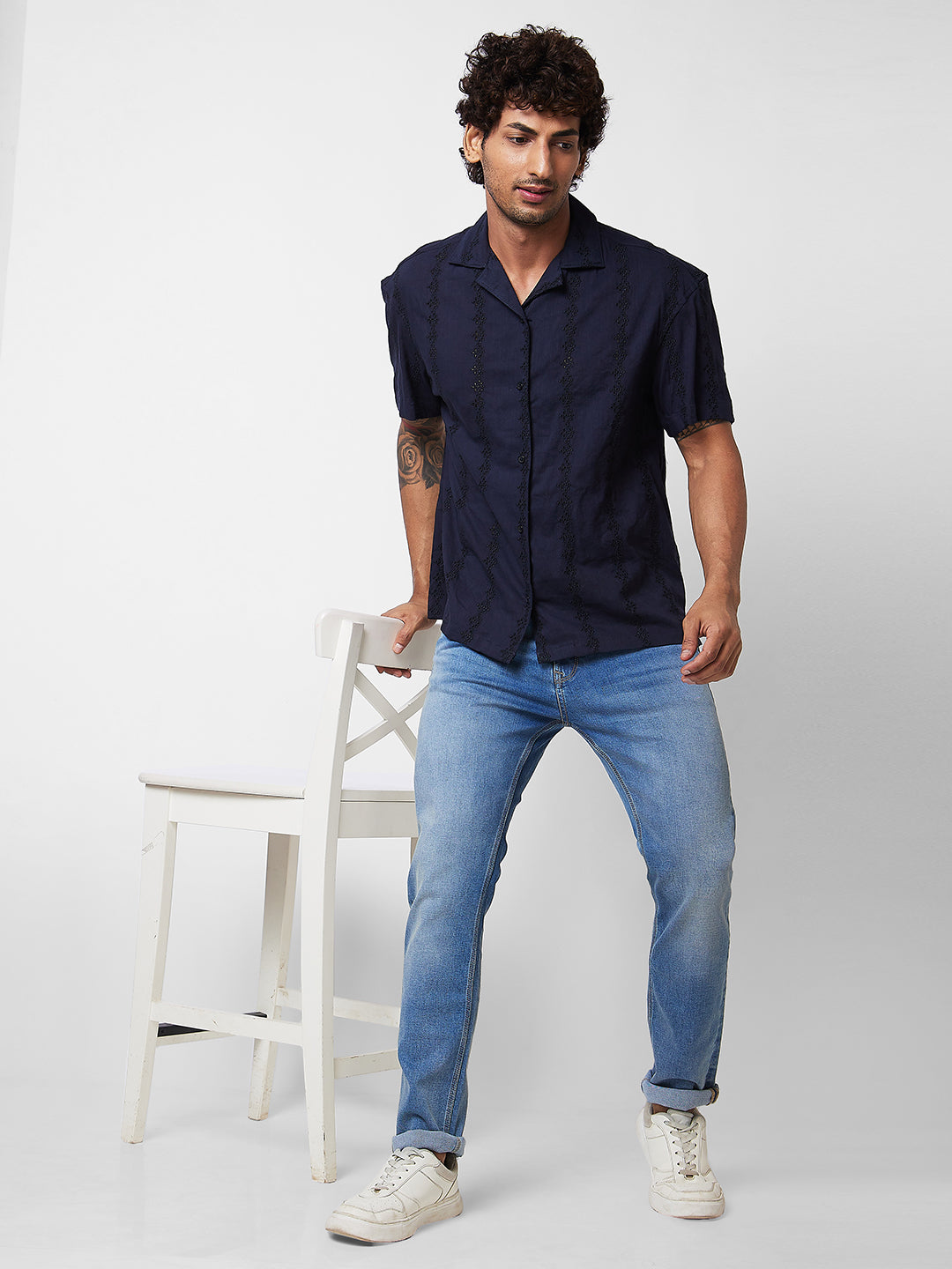 Spykar Blue SOLID HALF SLEEVE Shirt For Men