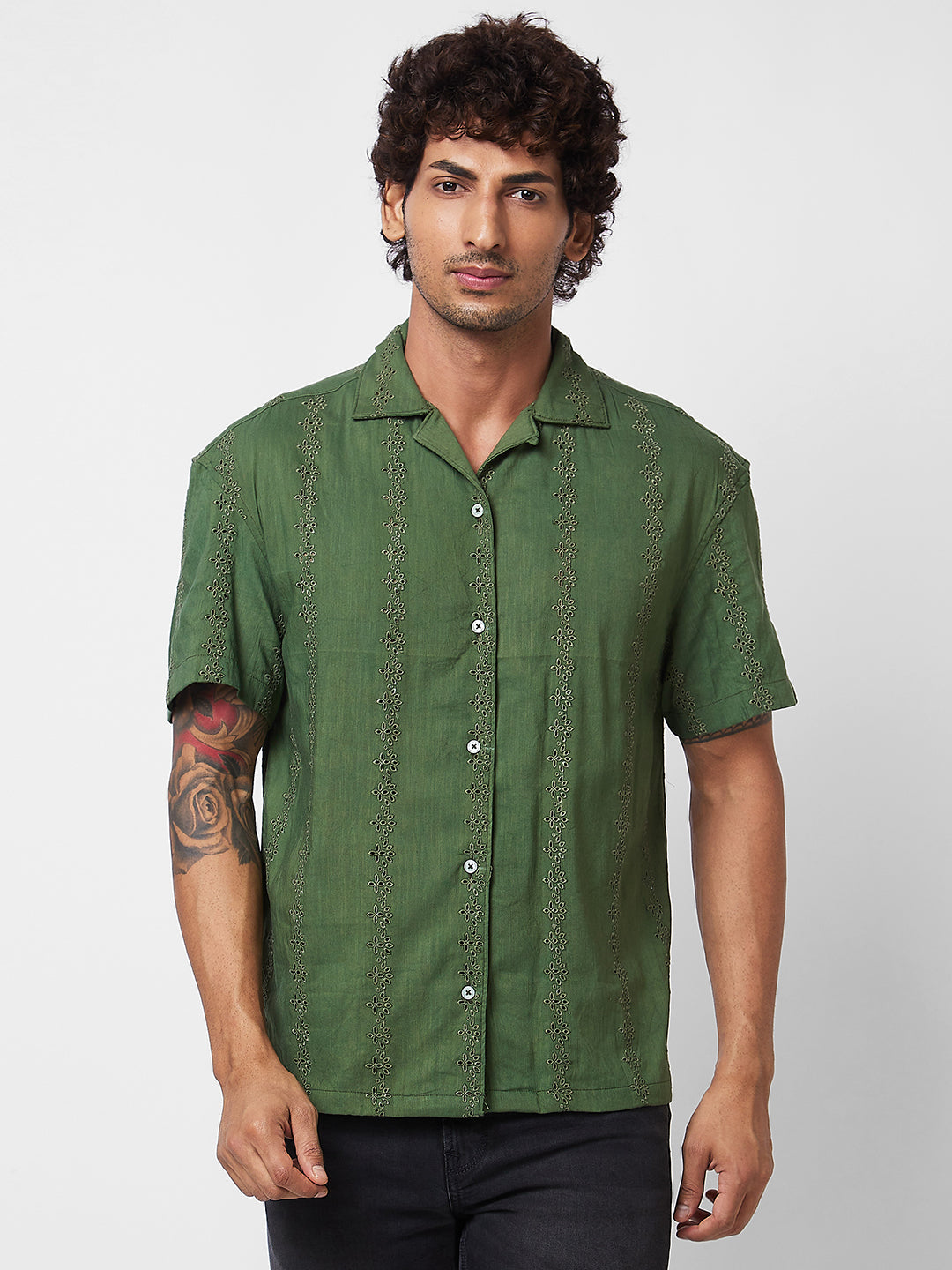 Spykar Green SOLID HALF SLEEVE Shirt For Men