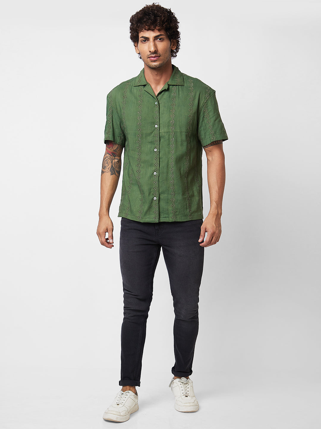 Spykar Green SOLID HALF SLEEVE Shirt For Men