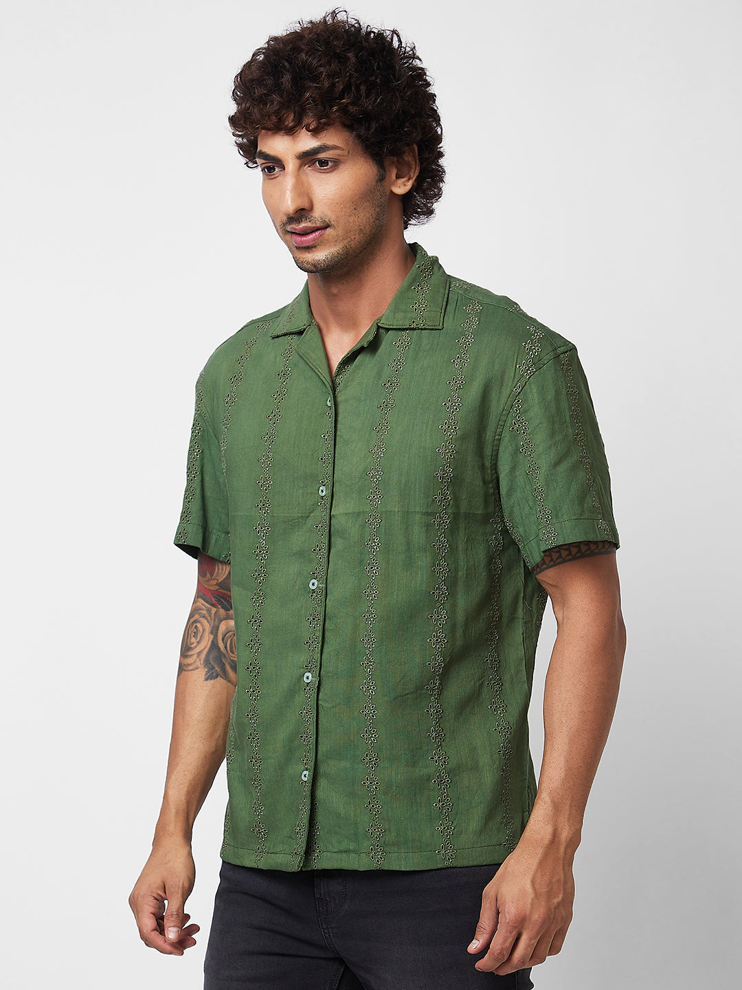 Spykar Green SOLID HALF SLEEVE Shirt For Men