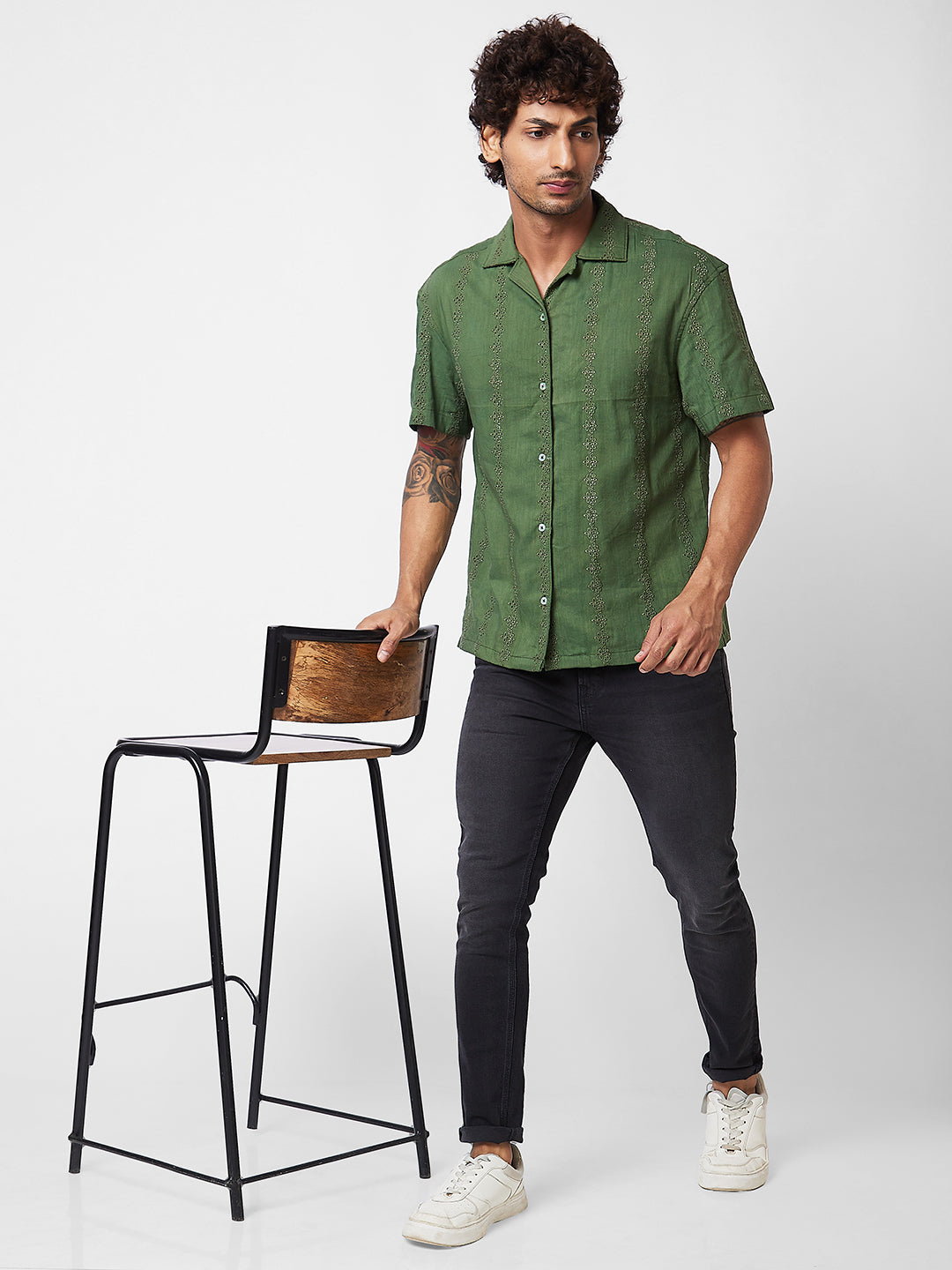 Spykar Green SOLID HALF SLEEVE Shirt For Men