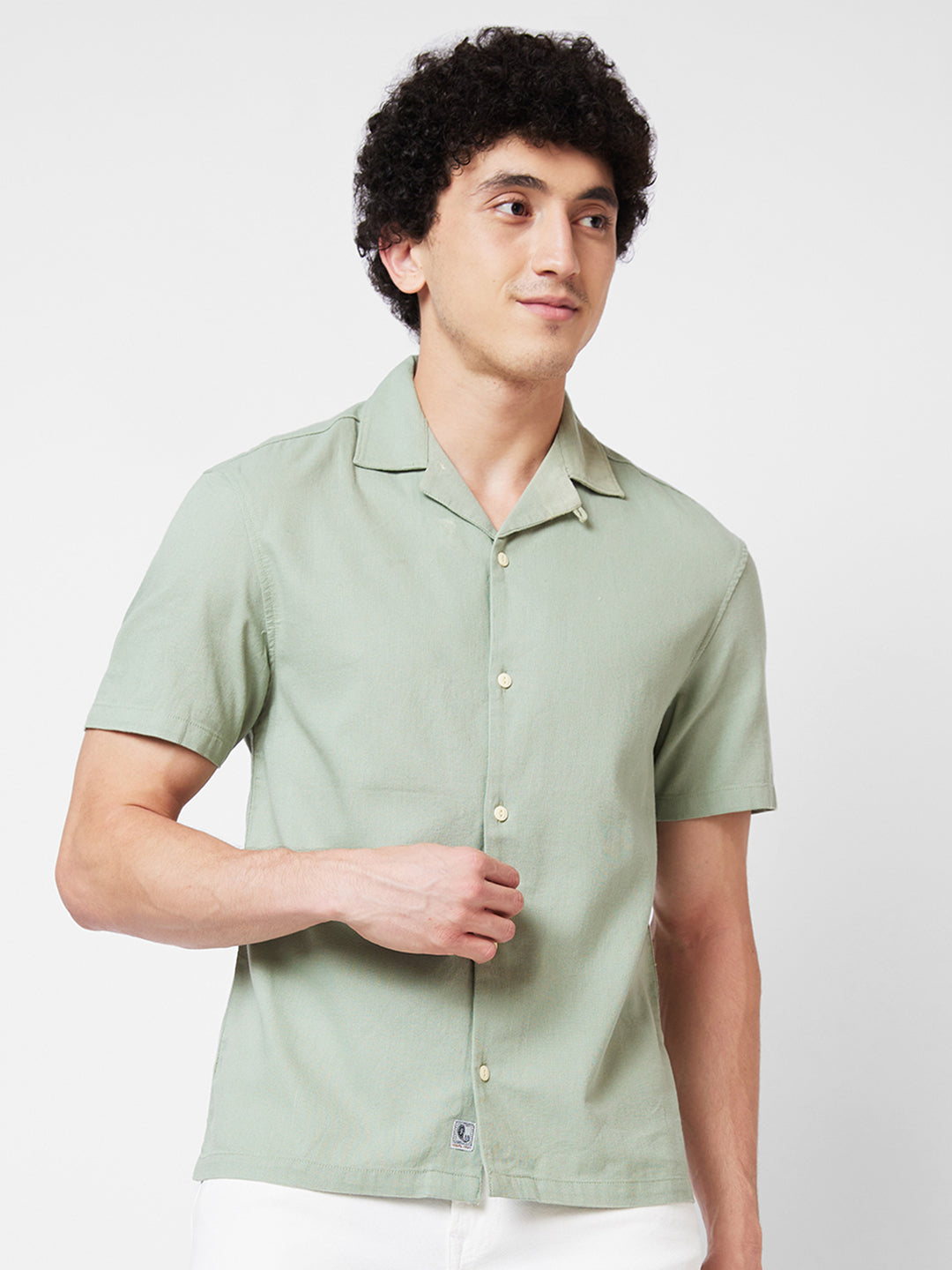 Spykar Green SOLID HALF SLEEVE Shirt For Men
