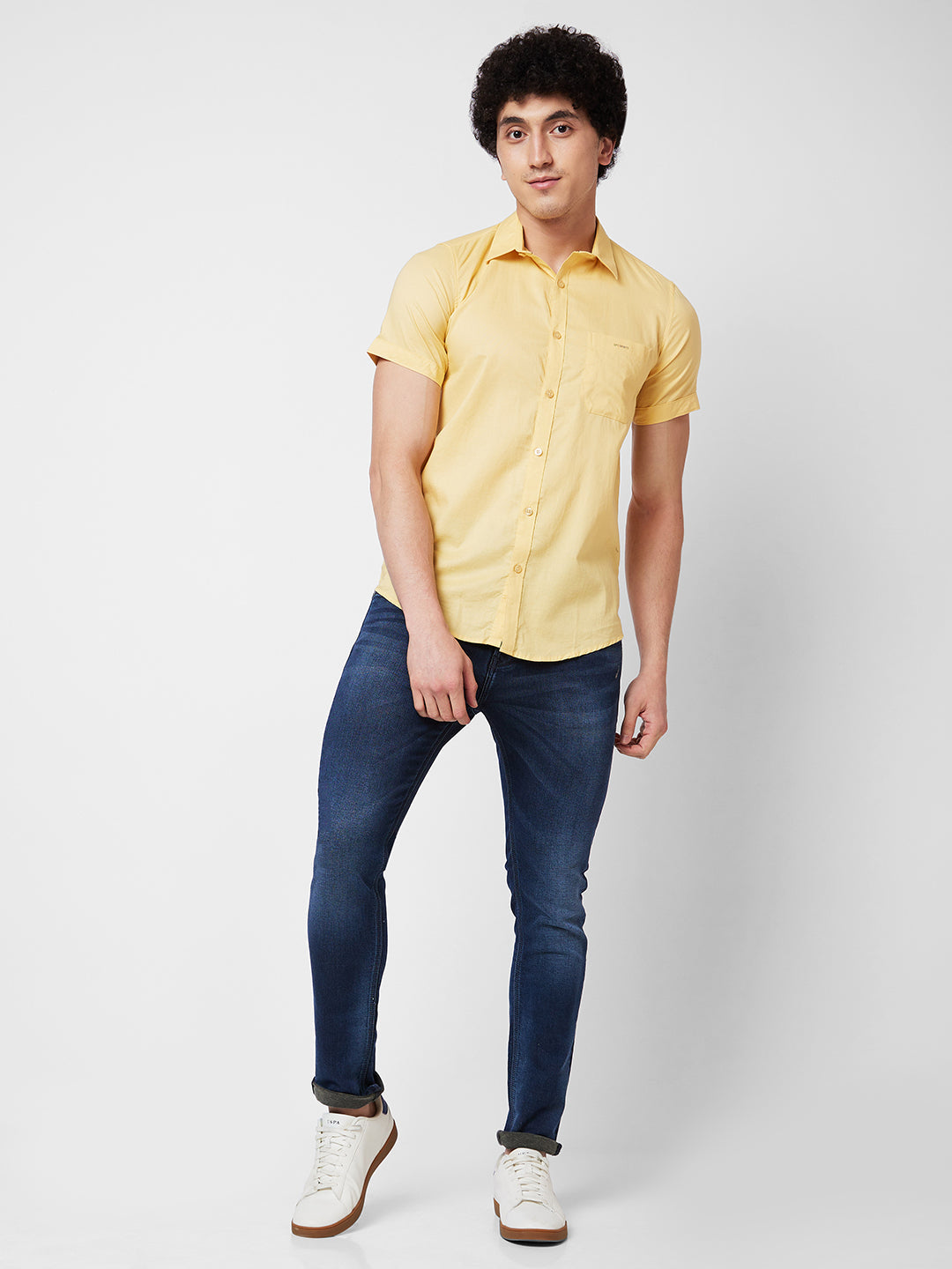 Spykar Yellow SOLID HALF SLEEVE Shirt For Men