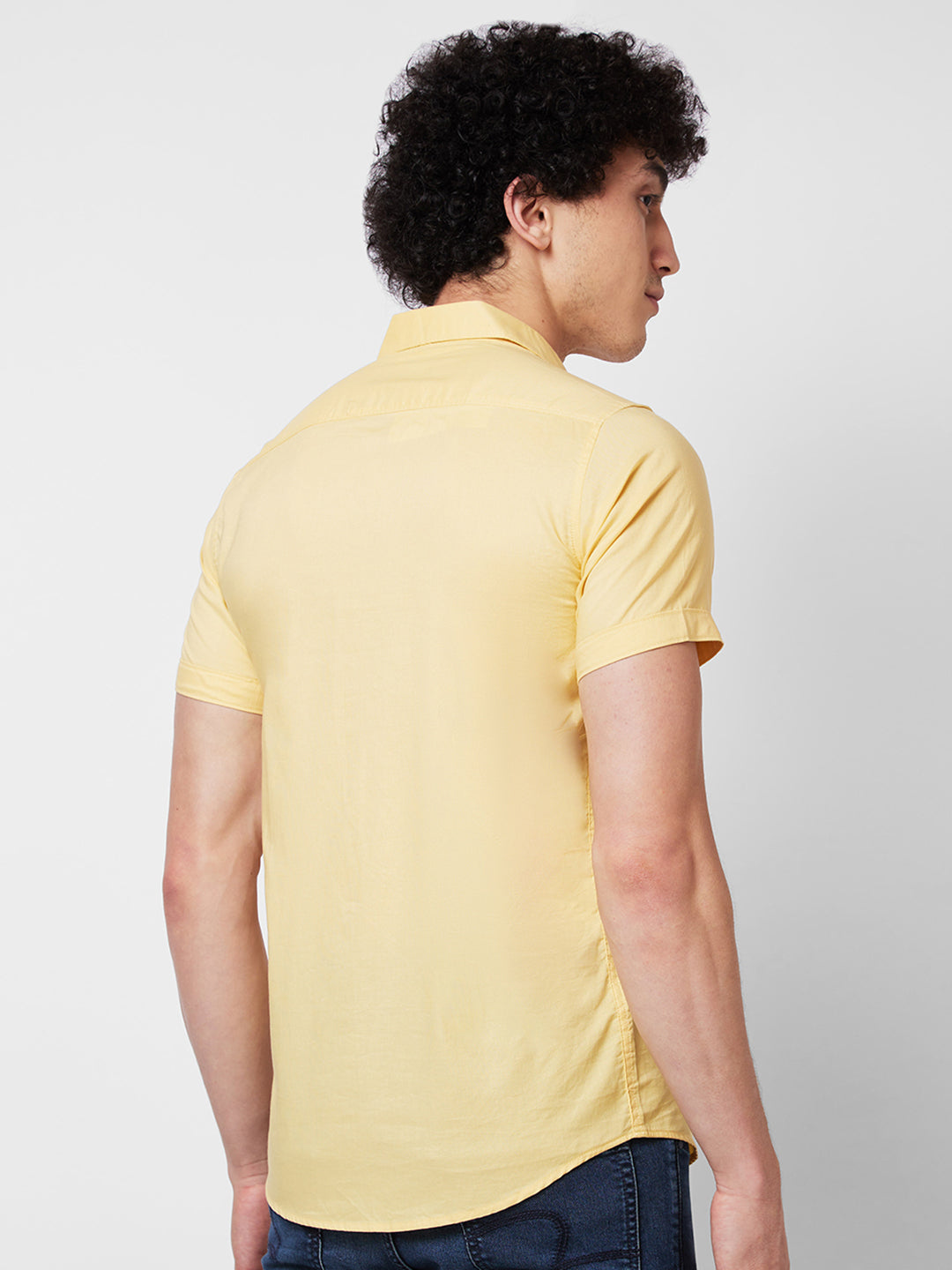 Spykar Yellow SOLID HALF SLEEVE Shirt For Men