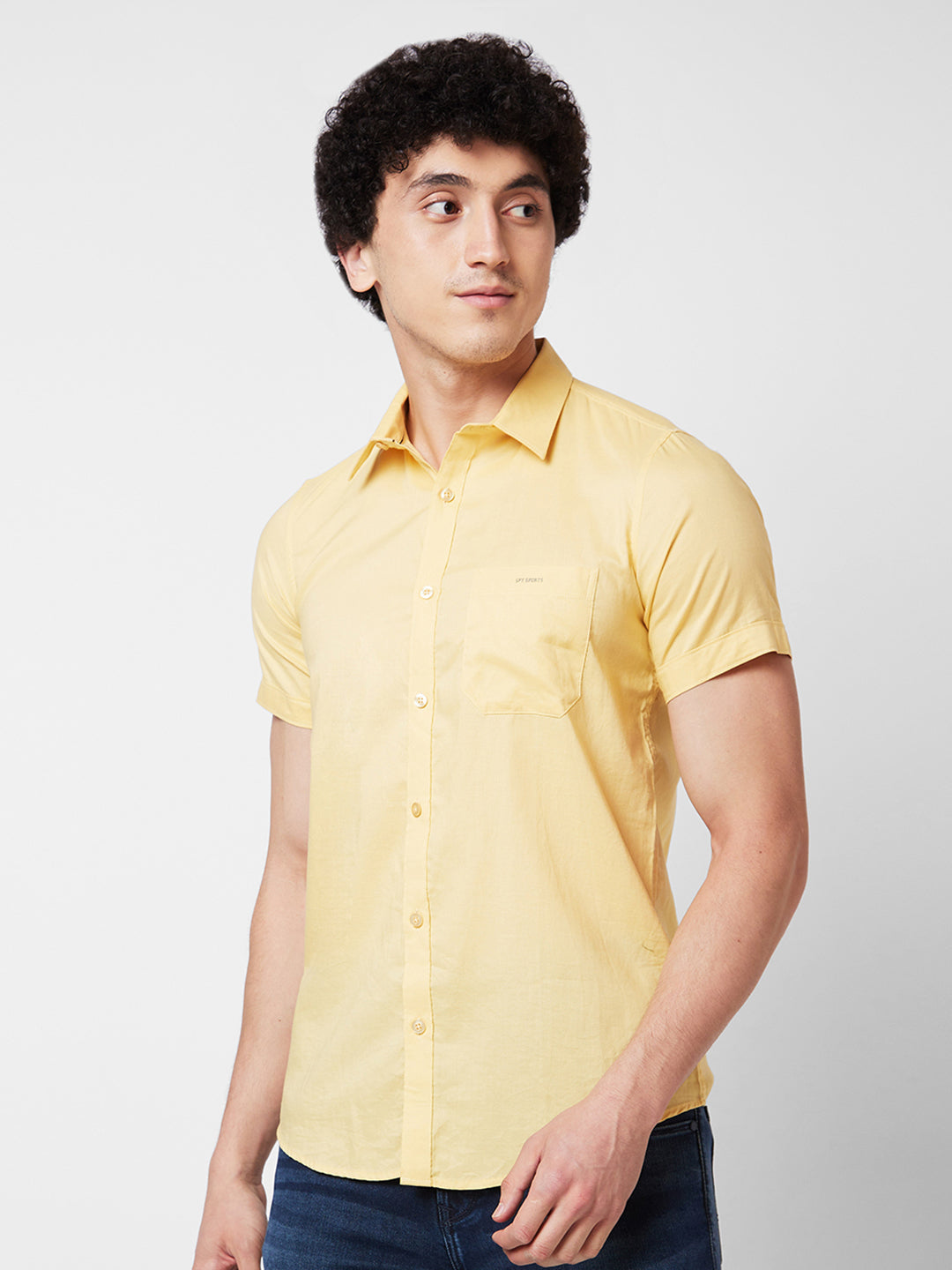 Spykar Yellow SOLID HALF SLEEVE Shirt For Men