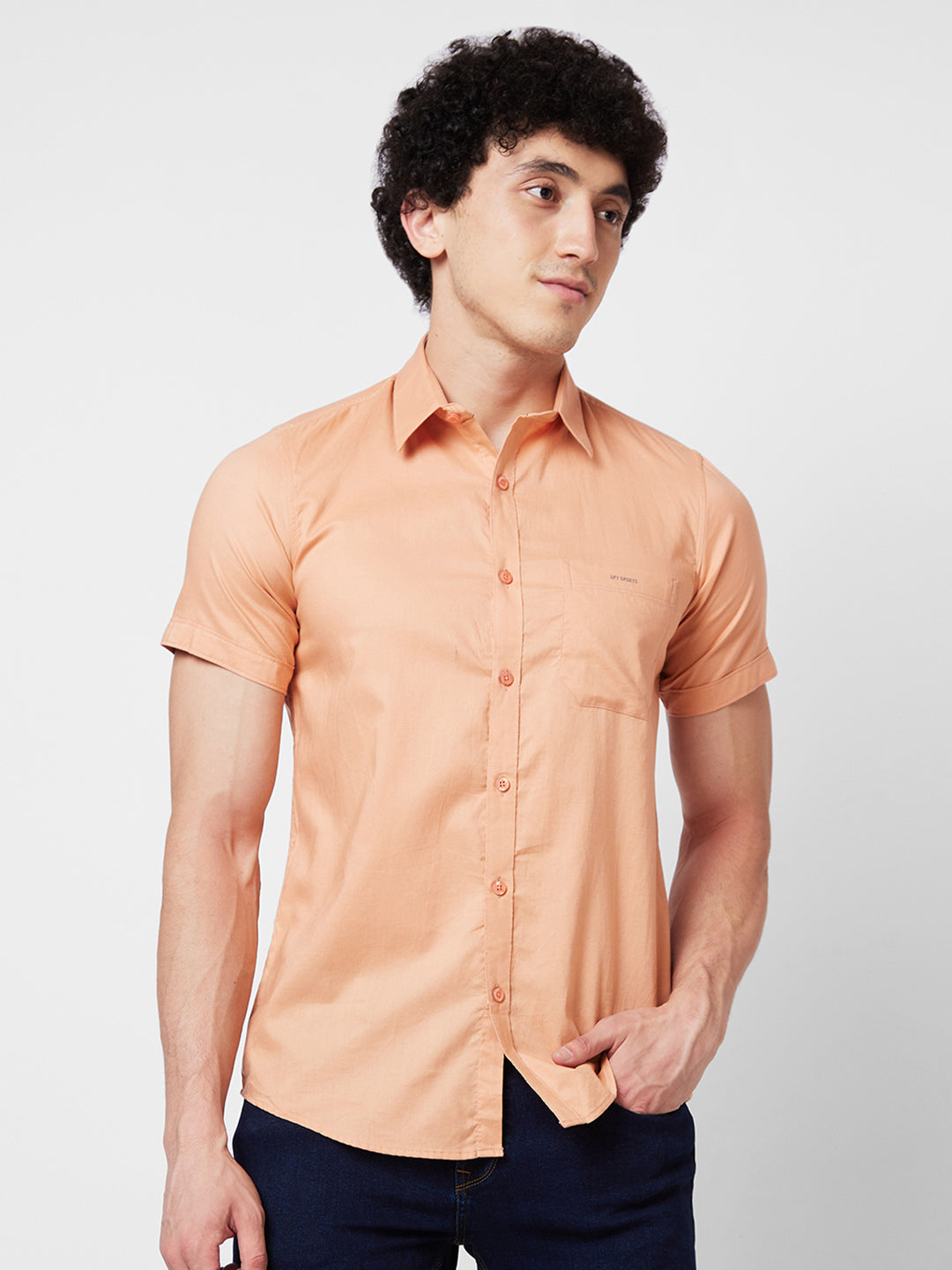 Spykar Peach SOLID HALF SLEEVE Shirt For Men