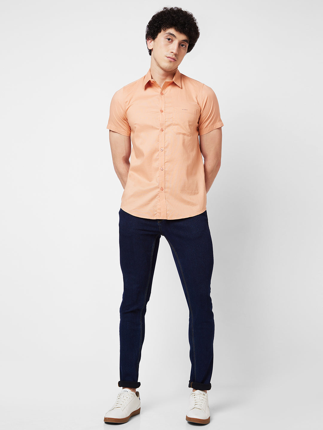 Spykar Peach SOLID HALF SLEEVE Shirt For Men