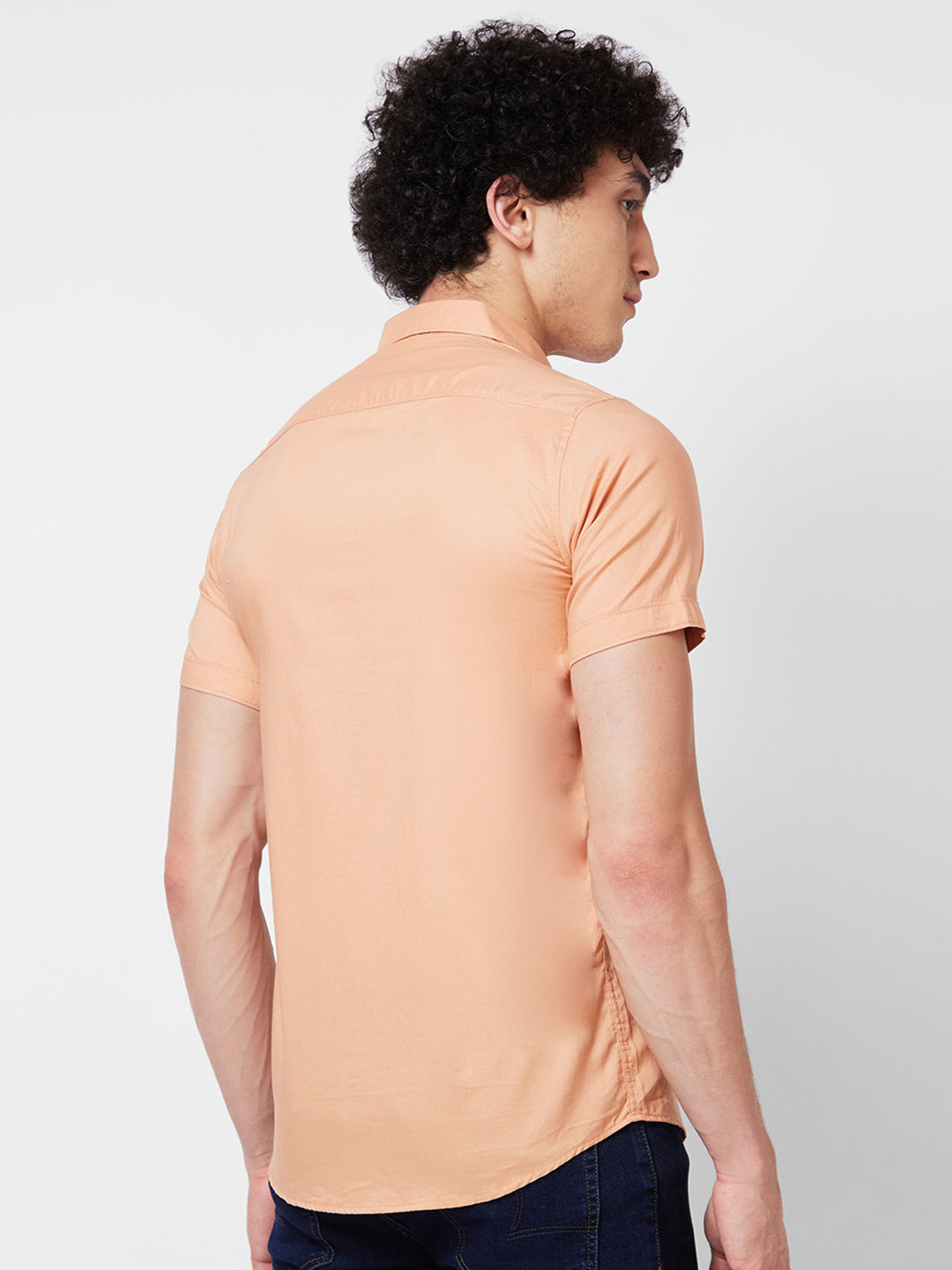 Spykar Peach SOLID HALF SLEEVE Shirt For Men