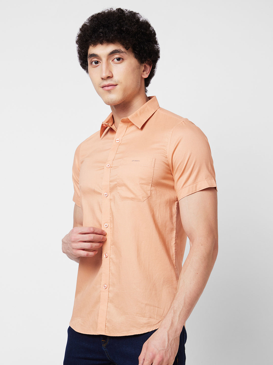 Spykar Peach SOLID HALF SLEEVE Shirt For Men