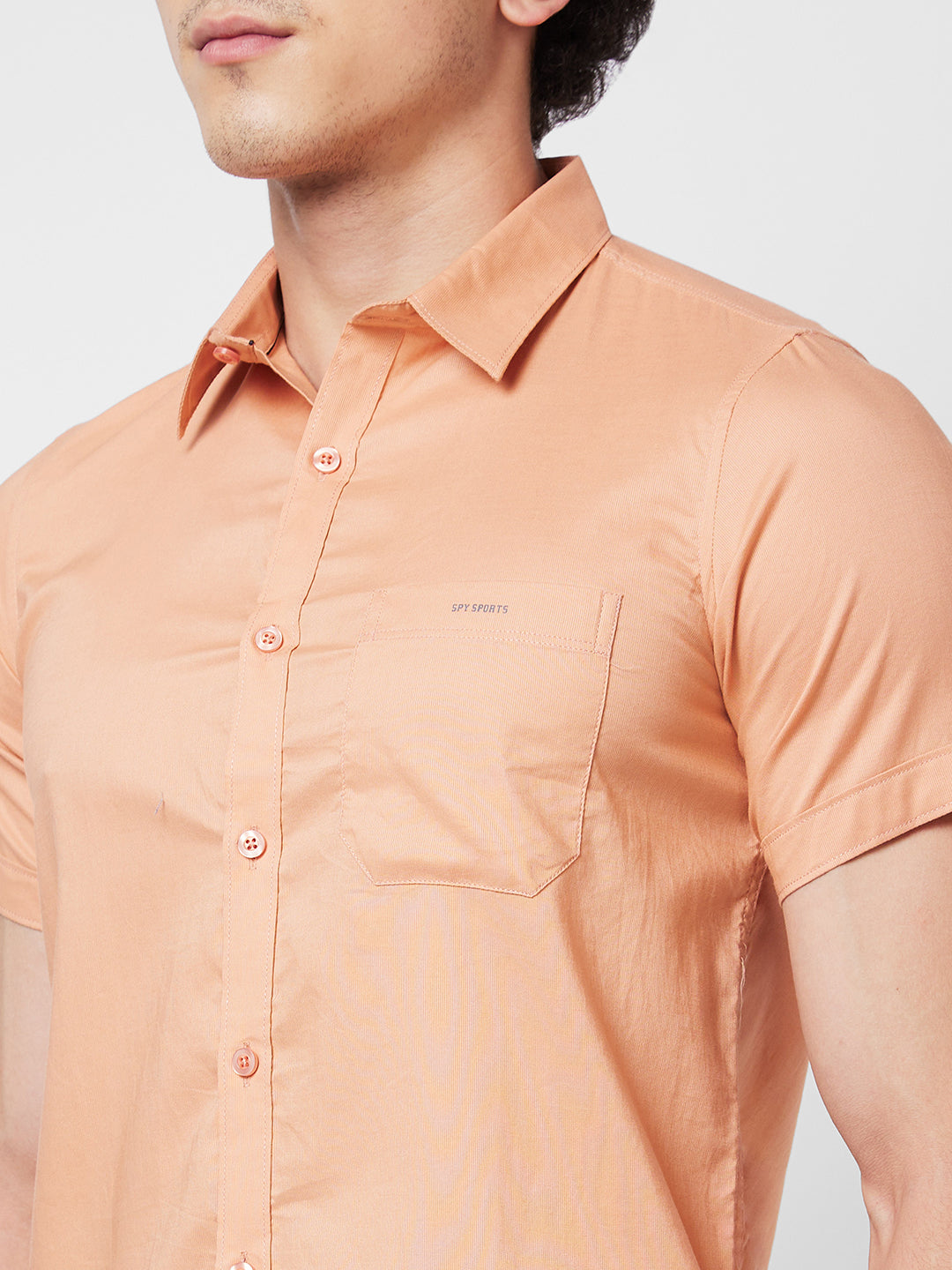 Spykar Peach SOLID HALF SLEEVE Shirt For Men