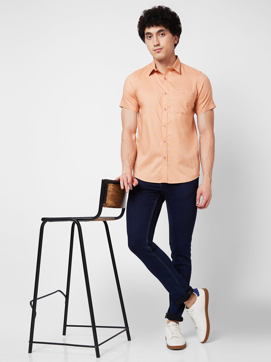 Spykar Peach SOLID HALF SLEEVE Shirt For Men