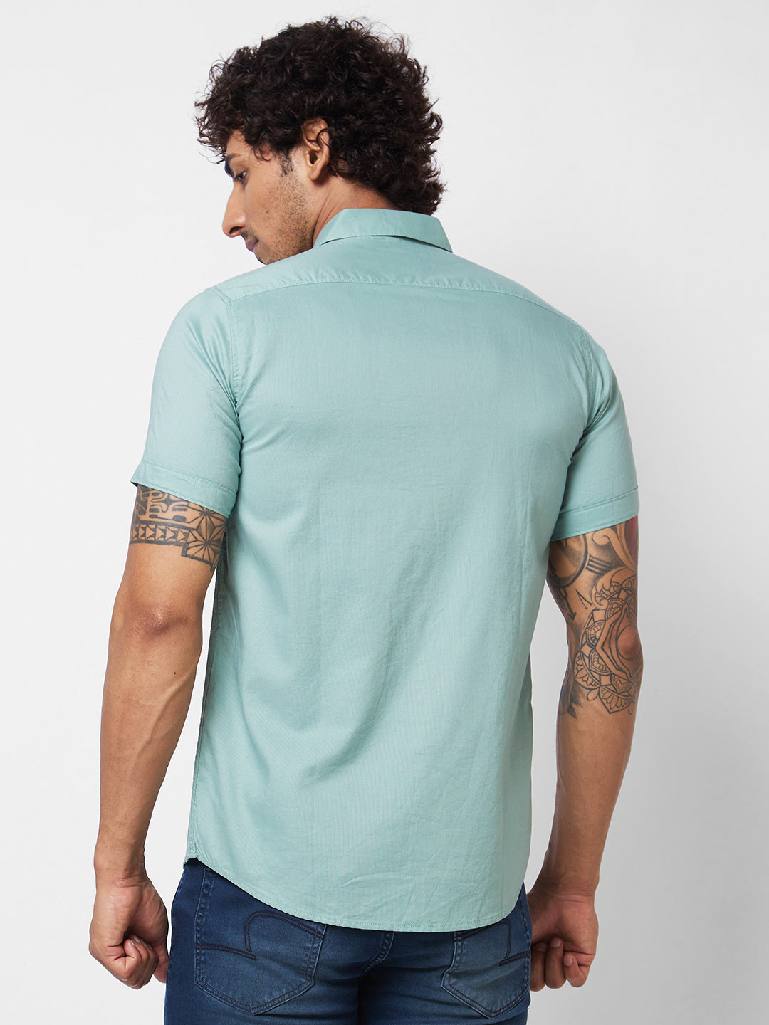 Spykar Green SOLID HALF SLEEVE Shirt For Men