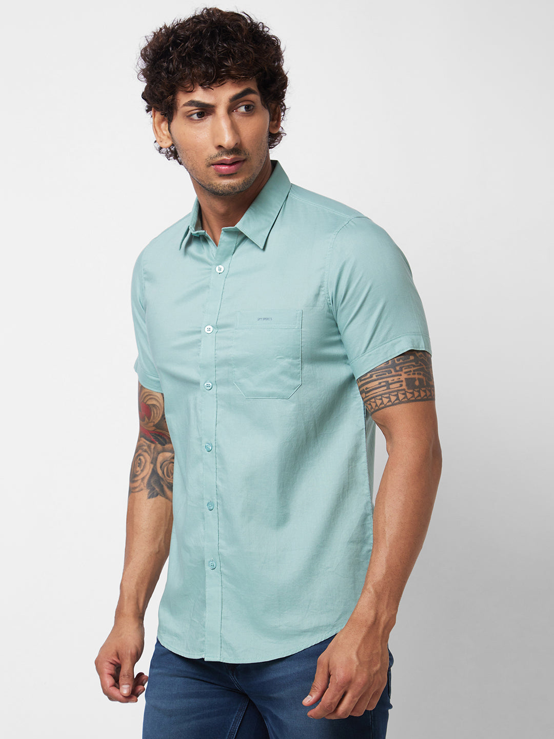 Spykar Green SOLID HALF SLEEVE Shirt For Men