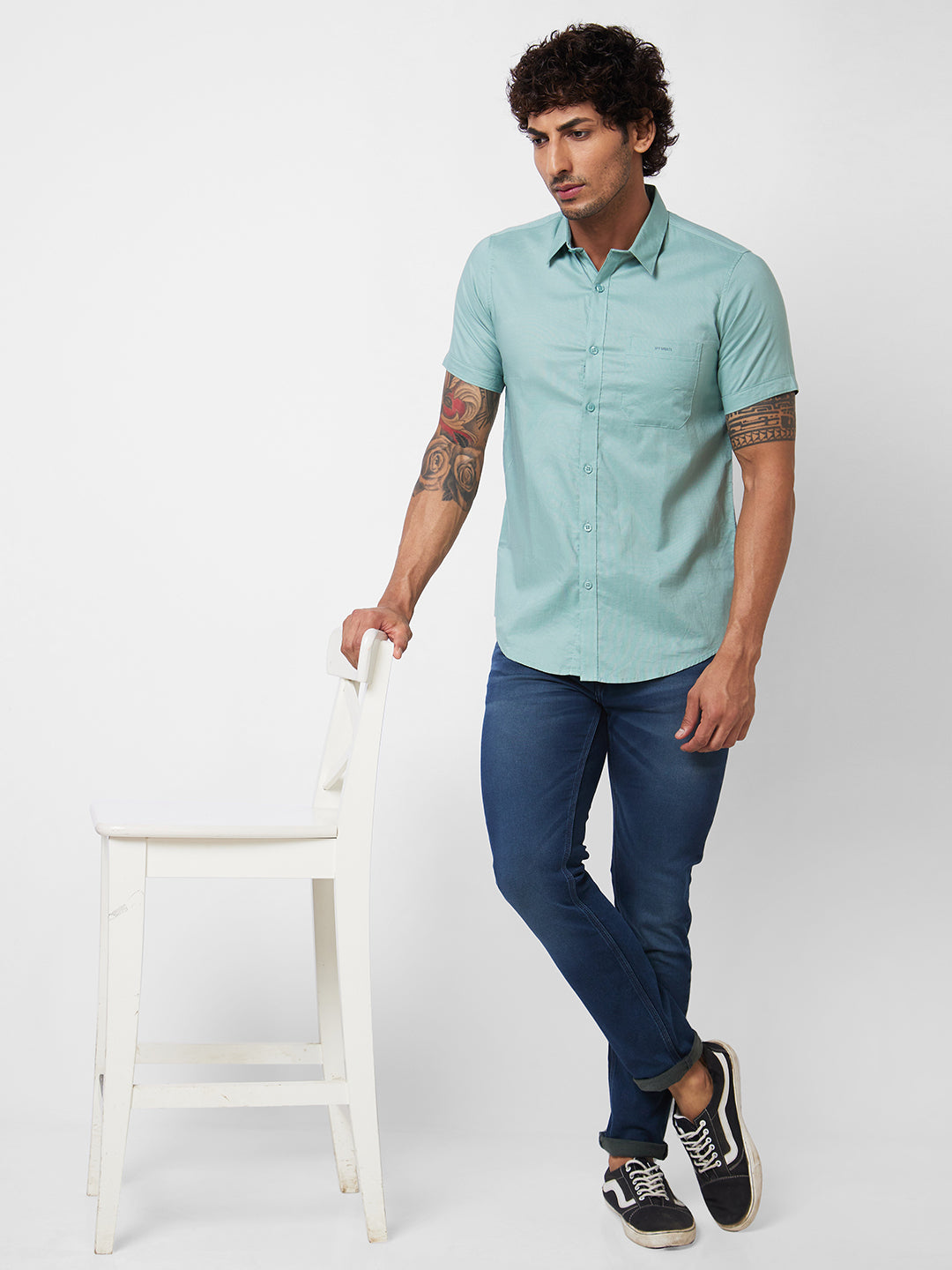 Spykar Green SOLID HALF SLEEVE Shirt For Men