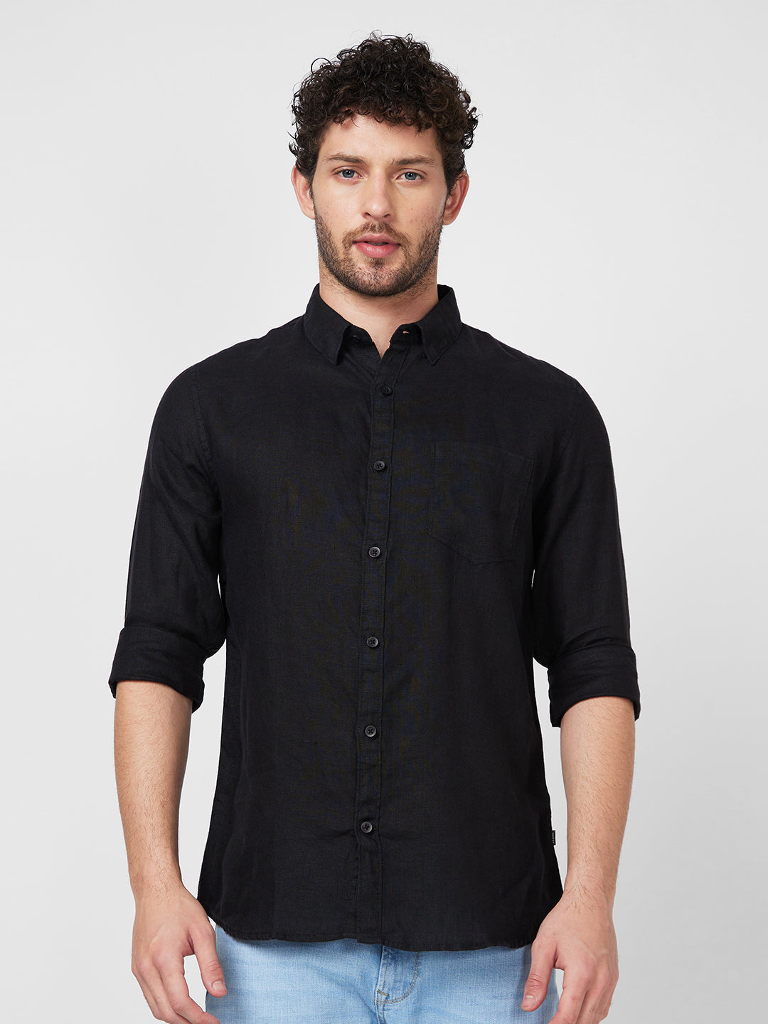 Spykar Full Sleeve Solid Black Shirt For Men