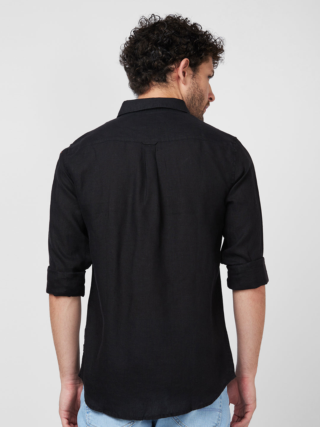 Spykar Full Sleeve Solid Black Shirt For Men