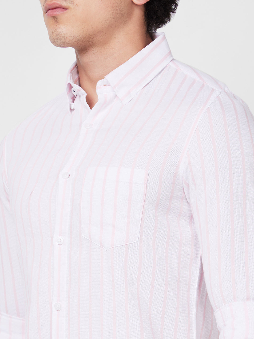 Spykar Pink STRIPED FULL SLEEVE Shirt For Men