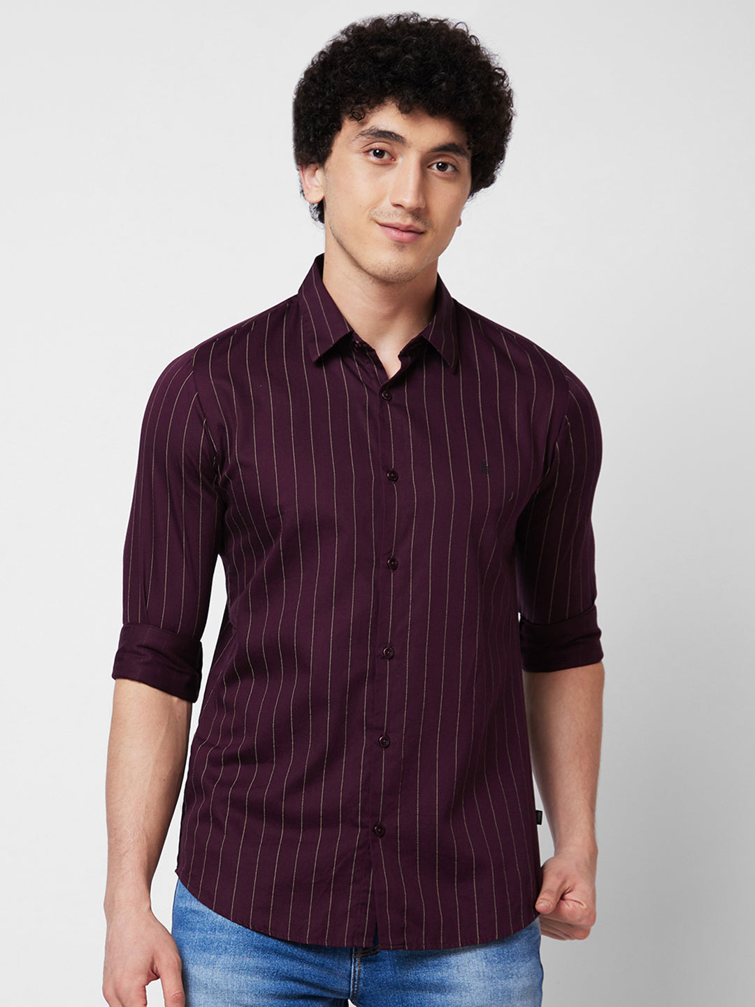 Spykar Red STRIPED FULL SLEEVE Shirt For Men