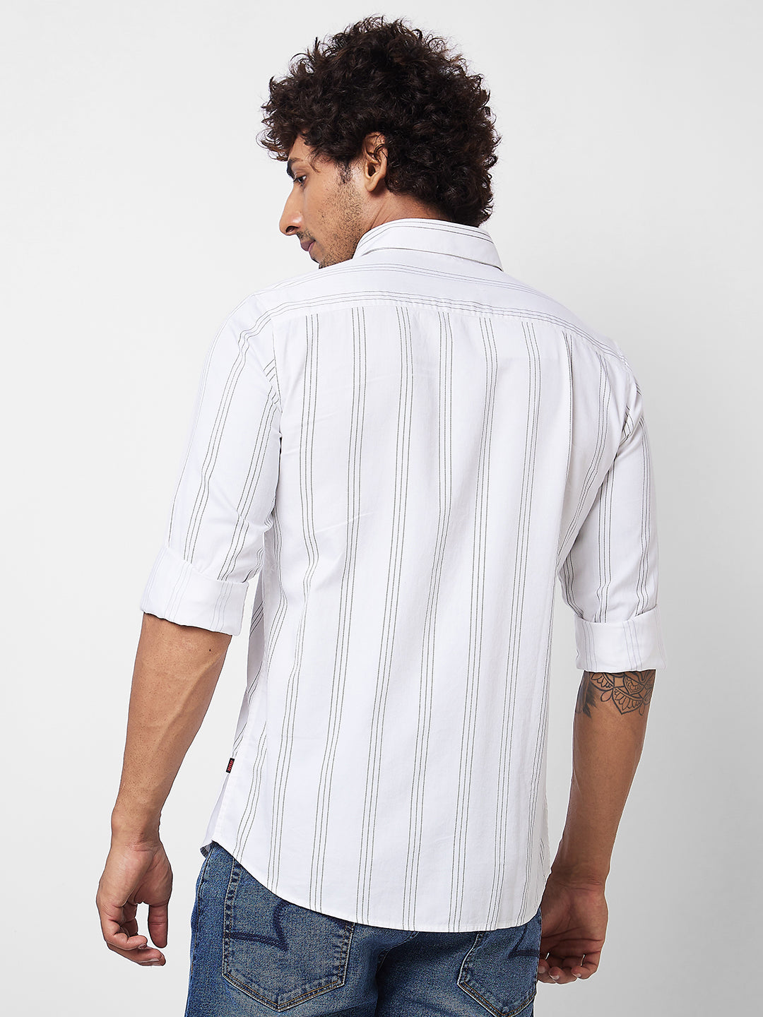 Spykar White STRIPED FULL SLEEVE Shirt For Men