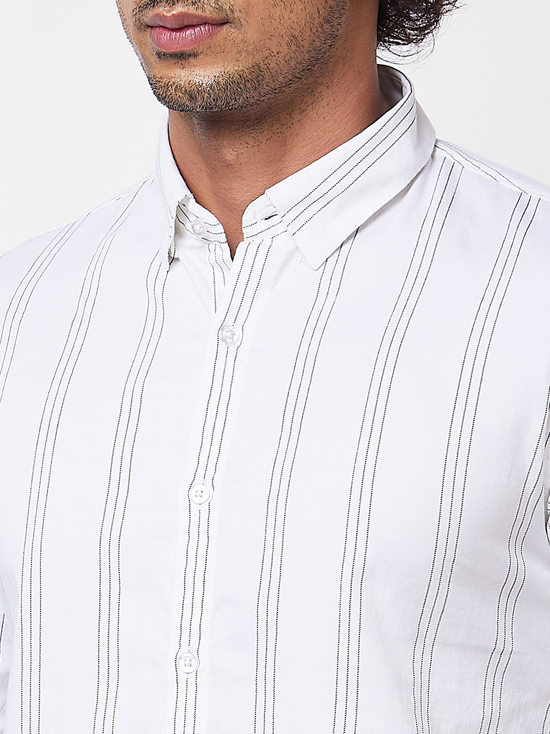 Spykar White STRIPED FULL SLEEVE Shirt For Men