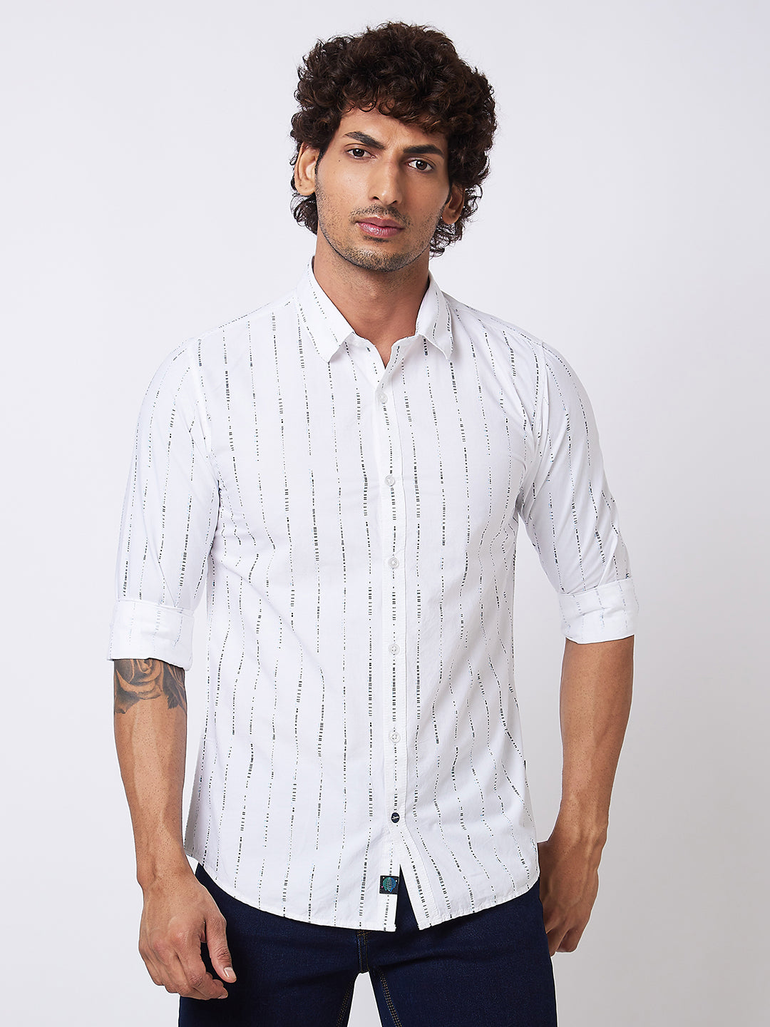 Spykar White STRIPED FULL SLEEVE Shirt For Men