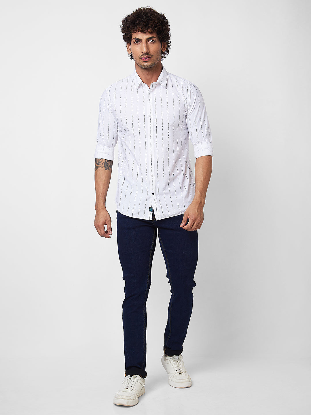 Spykar White STRIPED FULL SLEEVE Shirt For Men