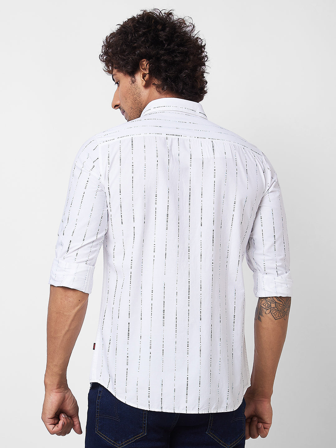 Spykar White STRIPED FULL SLEEVE Shirt For Men