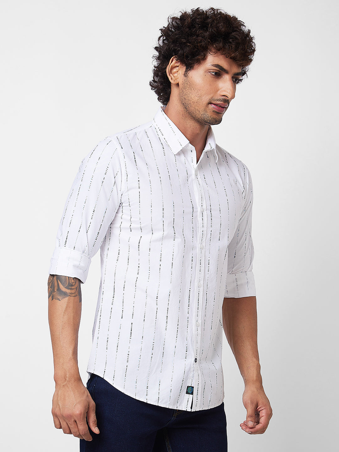 Spykar White STRIPED FULL SLEEVE Shirt For Men