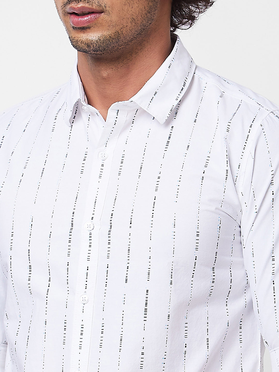 Spykar White STRIPED FULL SLEEVE Shirt For Men