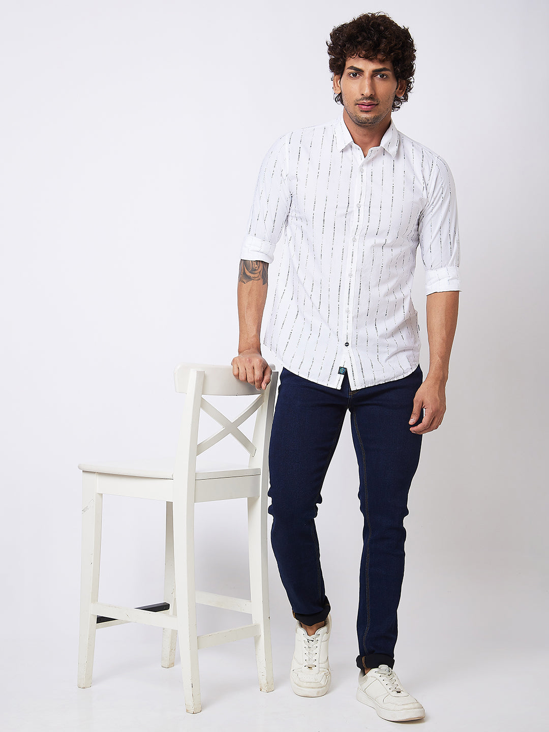 Spykar White STRIPED FULL SLEEVE Shirt For Men