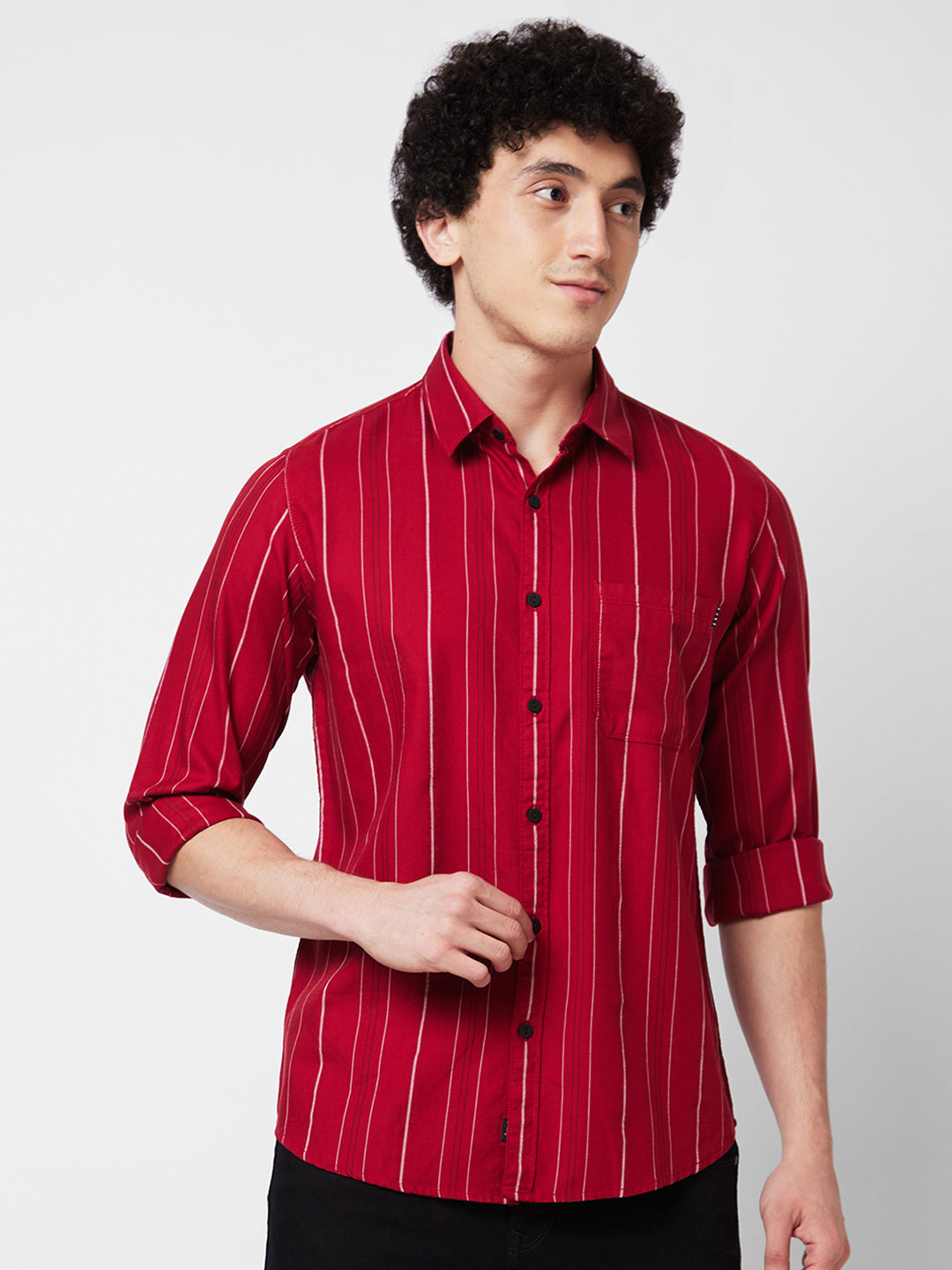 Spykar Red STRIPED FULL SLEEVE Shirt For Men