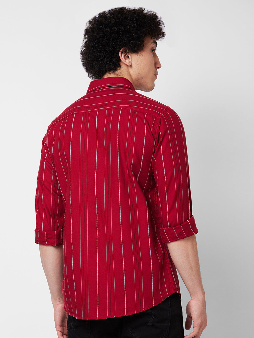 Spykar Red STRIPED FULL SLEEVE Shirt For Men