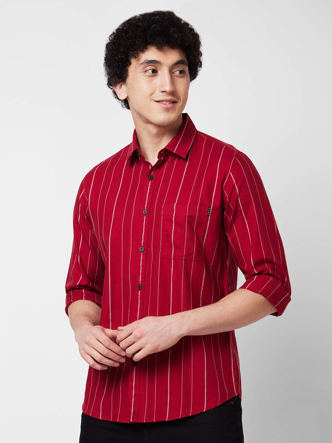 Spykar Red STRIPED FULL SLEEVE Shirt For Men