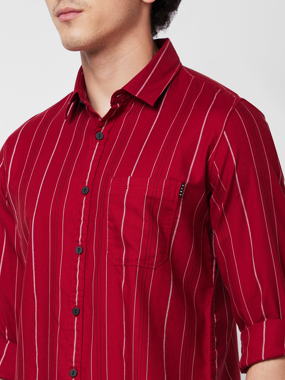 Spykar Red STRIPED FULL SLEEVE Shirt For Men